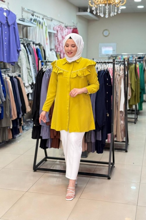 1230 Linda Gömlek  Yağ Yeşili