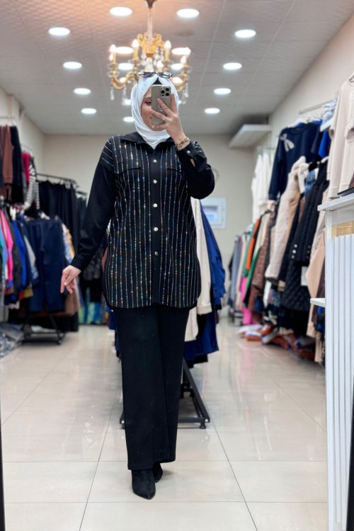 1307 Oysho Sıra Taşlı Takım Siyah