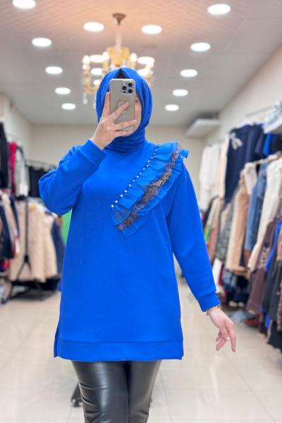 1312 FIRFIR DETAYLI TUNİK Saks Mavisi