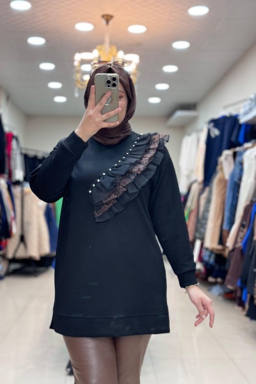 1312 FIRFIR DETAYLI TUNİK Siyah