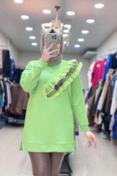 1312 FIRFIR DETAYLI TUNİK Fıstık Yeşili