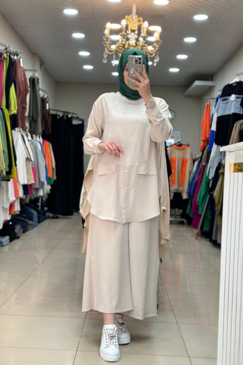 14195 Puane Cep Detayli İkili Takim Taş Taş Rengi