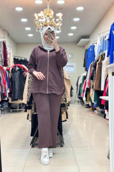 14278 Kapüşonlu Takım Kahverengi