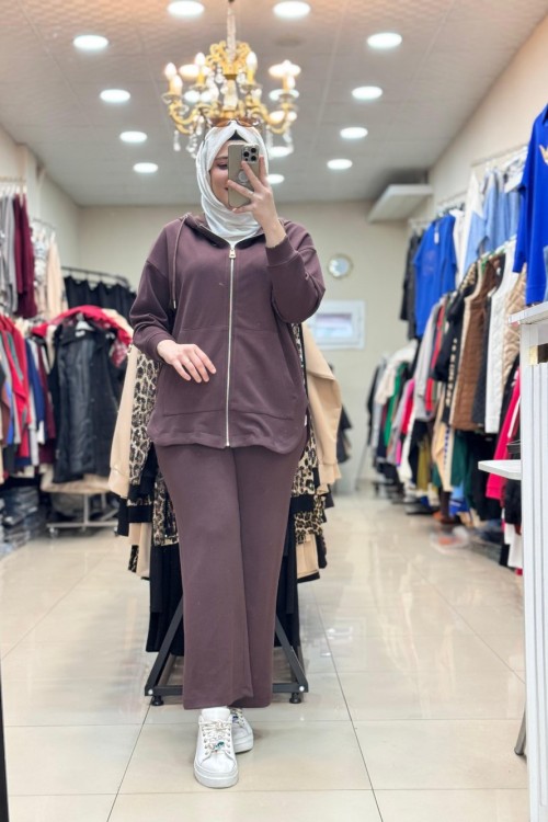 14278 Kapüşonlu Takım Kahverengi