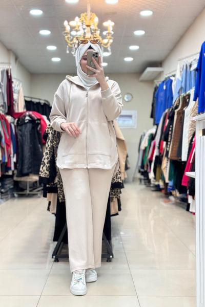 14278 Kapüşonlu Takım Bej