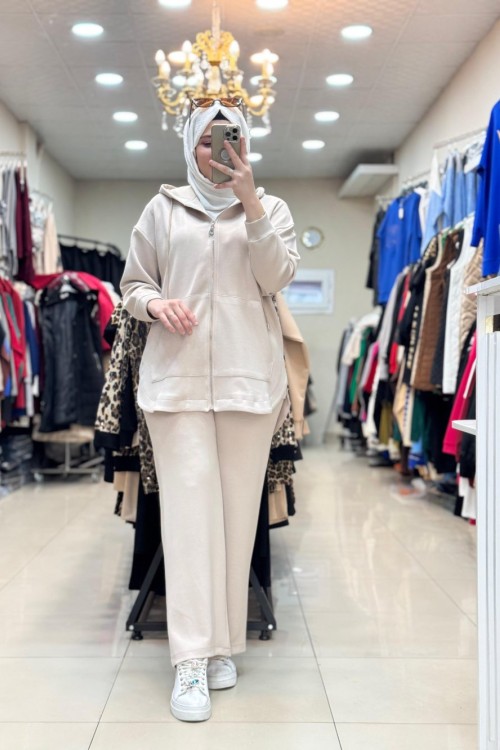 14278 Kapüşonlu Takım Bej