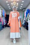 14654 BASKILI PLİSELİ SWEAT ELBİSE  Yavru Ağzı
