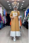 14654 BASKILI PLİSELİ SWEAT ELBİSE  Taba