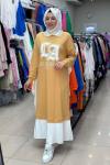 14654 BASKILI PLİSELİ SWEAT ELBİSE  Taba