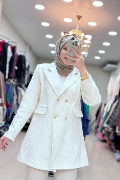 1545 PARILTILI BLAZER CEKET   Ekru