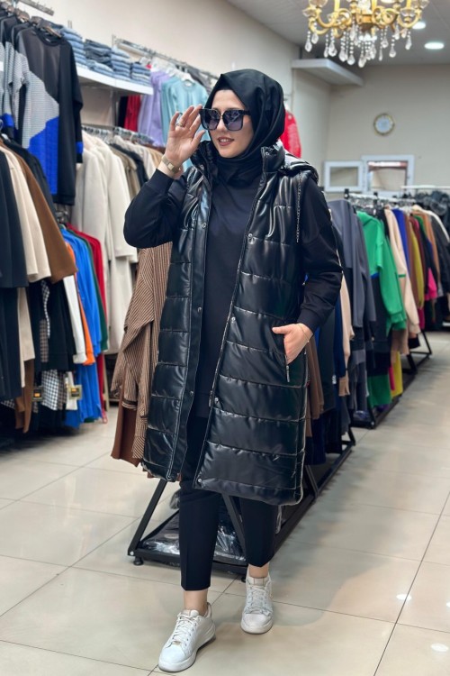 1700 DERİ YELEK Siyah