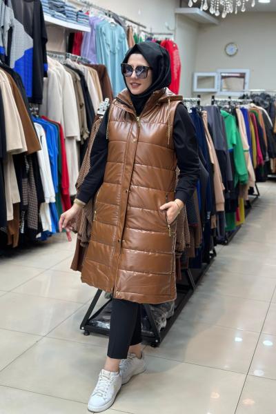 1700 DERİ YELEK Kahverengi