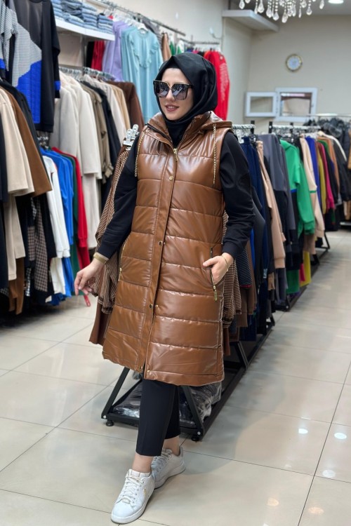 1700 DERİ YELEK Kahverengi