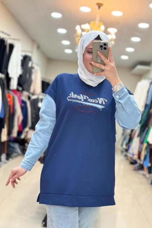 170057 KOT DETAYLI NEWYORK SWEAT  Lacivert