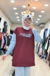 170057 KOT DETAYLI NEWYORK SWEAT  Bordo