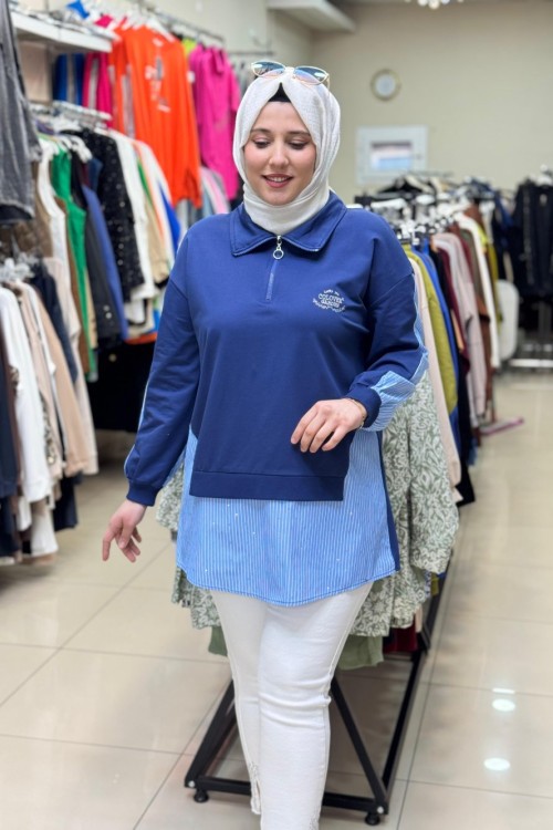 170093 COLOVER YAZILI TUNİK Lacivert