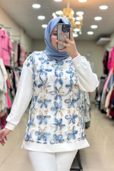 170100 ÇİÇEK TUNİK Beyaz