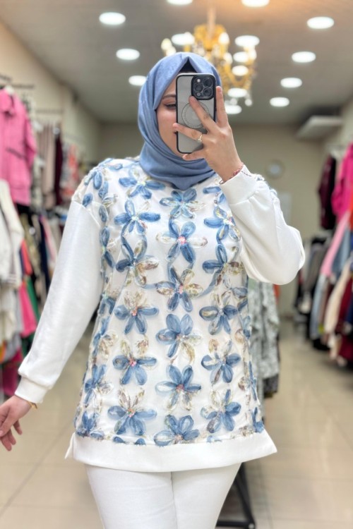 170100 ÇİÇEK TUNİK Beyaz