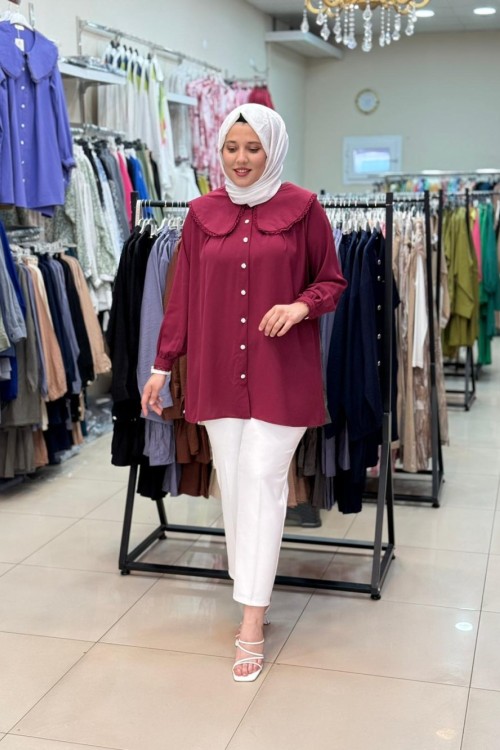 1740 Bebe Yakalı Gömlek  Bordo