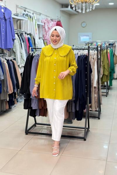 1740 Bebe Yakalı Gömlek  Yağ Yeşili