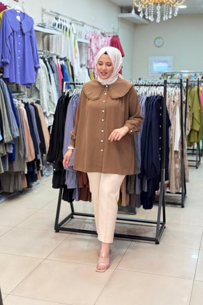 1740 Bebe Yakalı Gömlek  Kahverengi