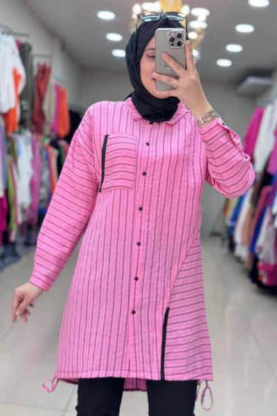 2014 Siyah Çizgili Tunik Pembe