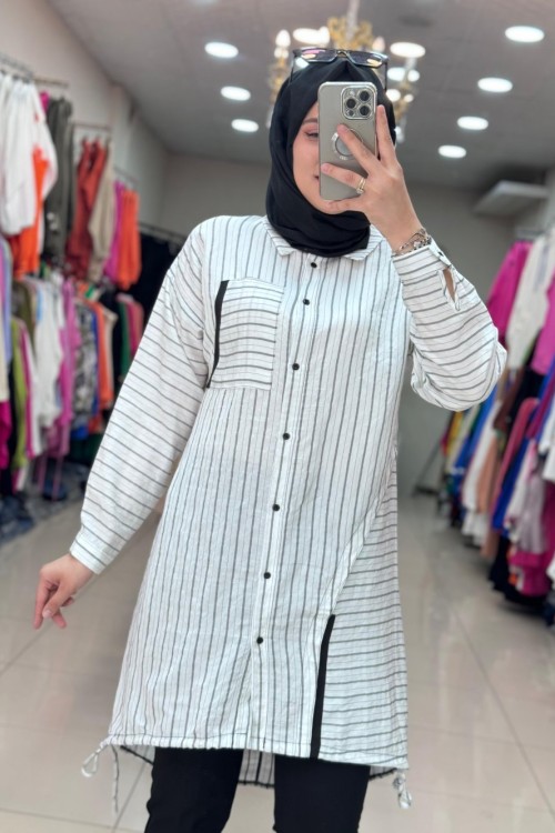 2014 Siyah Çizgili Tunik Ekru