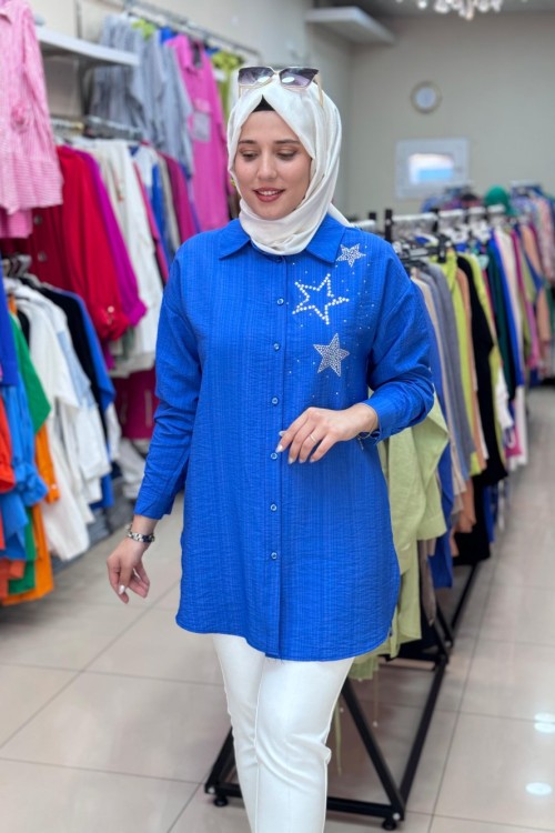 2015 YILDIZLI GÖMLEK  Mavi