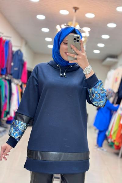 2031 KOLU DESENLİ SWEAT Lacivert