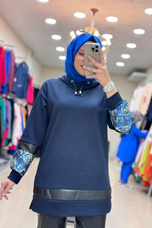 2031 KOLU DESENLİ SWEAT Lacivert