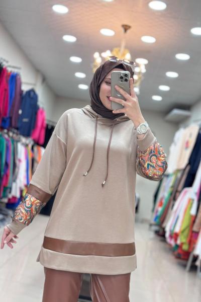 2031 KOLU DESENLİ SWEAT Kahverengi