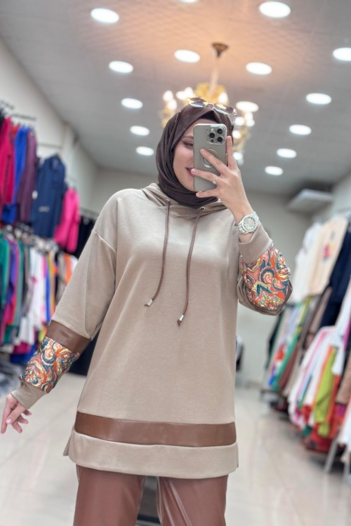 2031 KOLU DESENLİ SWEAT Kahverengi