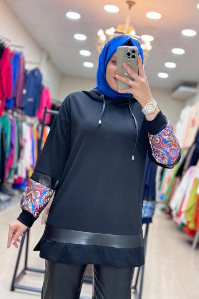 2031 KOLU DESENLİ SWEAT Siyah