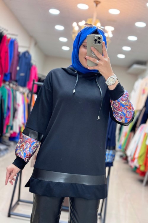 2031 KOLU DESENLİ SWEAT Siyah