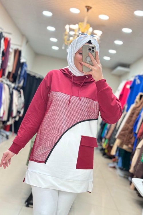 2036 FİLELİ SWEAT Bordo