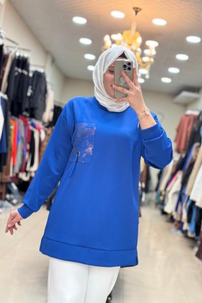 2039 NOQTA CEP DETAYLI TUNİK Saks Mavisi