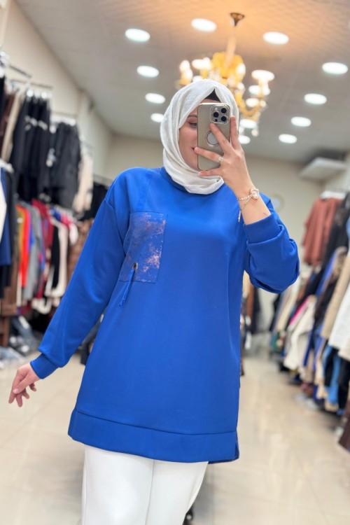 2039 NOQTA CEP DETAYLI TUNİK Saks Mavisi