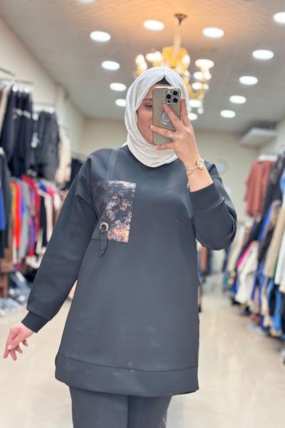 2039 NOQTA CEP DETAYLI TUNİK Siyah