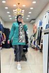 2042 ÖNÜ DERİ VE ZEBRA DETAYLI TUNİK  Yeşil