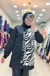2042 ÖNÜ DERİ VE ZEBRA DETAYLI TUNİK  Siyah