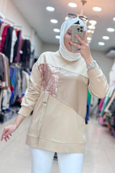 2043 PAYET VE DERİLİ TUNİK  Bej