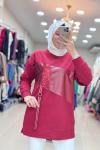 2043 PAYET VE DERİLİ TUNİK  Bordo