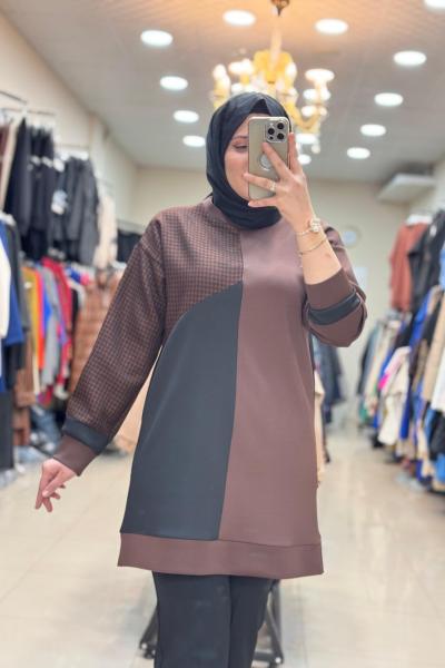 2047 NOQTA KAZ AYAKLI TUNİK Kahverengi