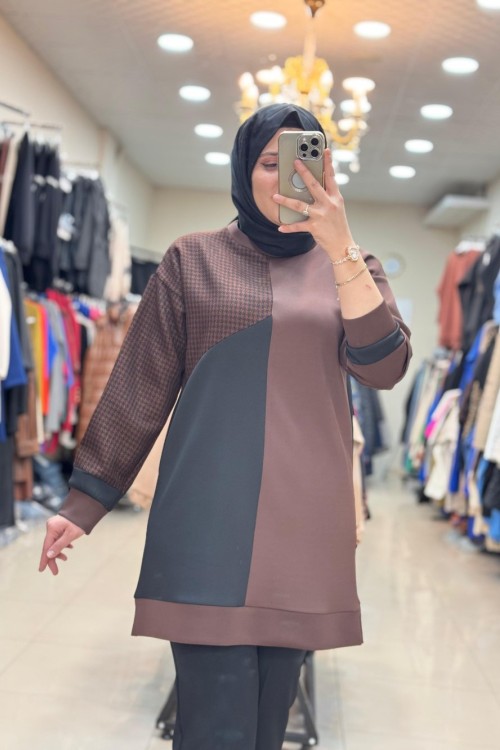 2047 NOQTA KAZ AYAKLI TUNİK Kahverengi