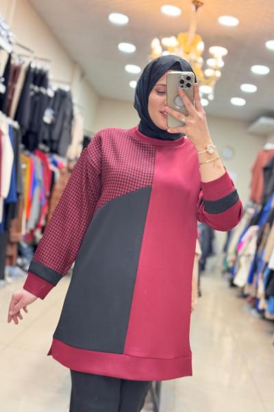 2047 NOQTA KAZ AYAKLI TUNİK Bordo