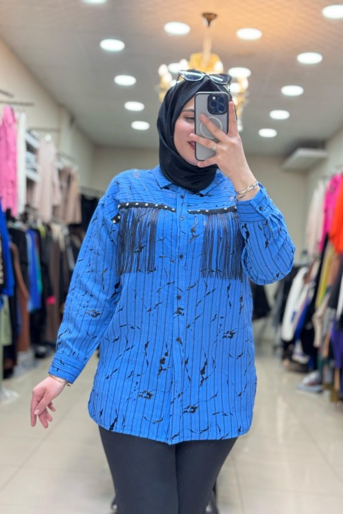 2052 CEP PÜSKÜLLÜ BATIK GÖMLEK  Mavi