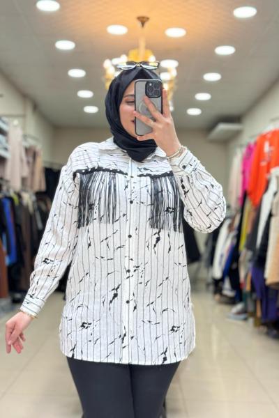 2052 CEP PÜSKÜLLÜ BATIK GÖMLEK  Beyaz