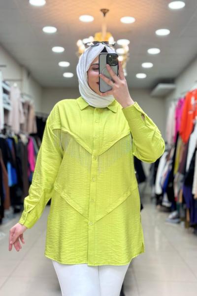 2055 ZİNCİR PÜSKÜLLÜ GÖMLEK  Yeşil