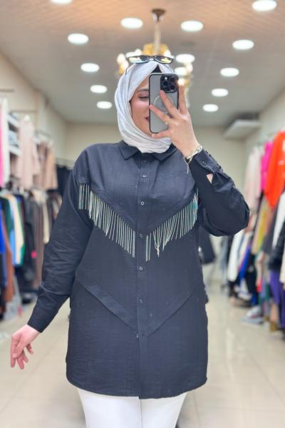 2055 ZİNCİR PÜSKÜLLÜ GÖMLEK  Siyah