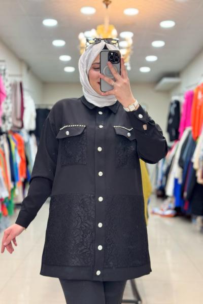 2059 GÜPÜRLÜ GÖMLEK Siyah